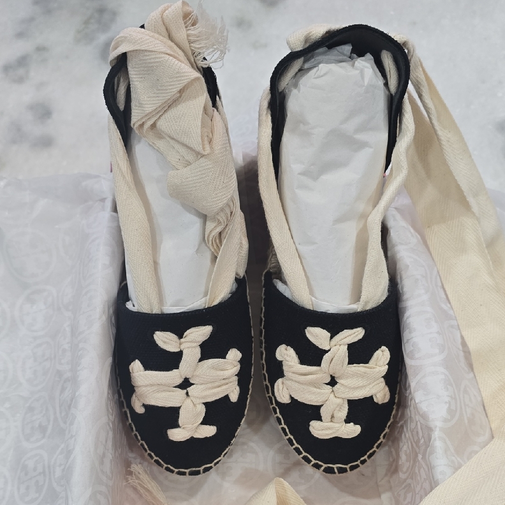 Tory Burch Woven Double T Espadrille - Size 7.5